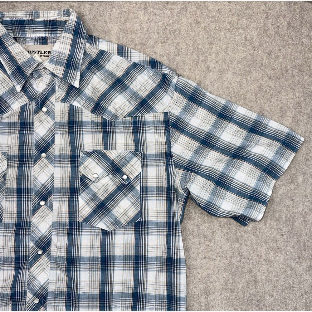 Vintage Rustler by Wrangler Men’s Plaid Short Sleeve Pearl Snap Shirt L
